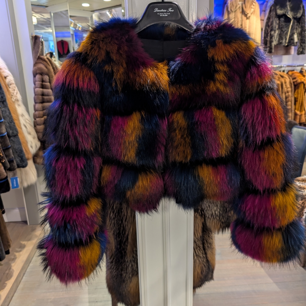 Colorful Fox Fur Multi Color Jacket Crop